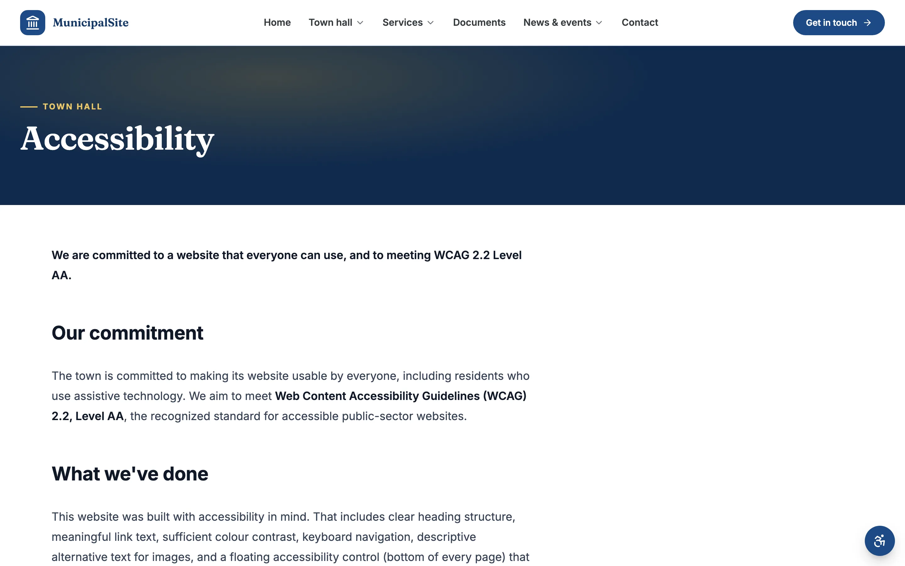 A published WCAG 2.2 AA accessibility statement page